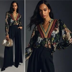 Anthropologie Bl^nk London Long Sleeve Top floral boho blouse